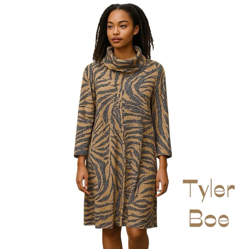 Tyler Boe Tan Brown Animal Print Long Sleeve Dress NWOT Size 8 Bohemian